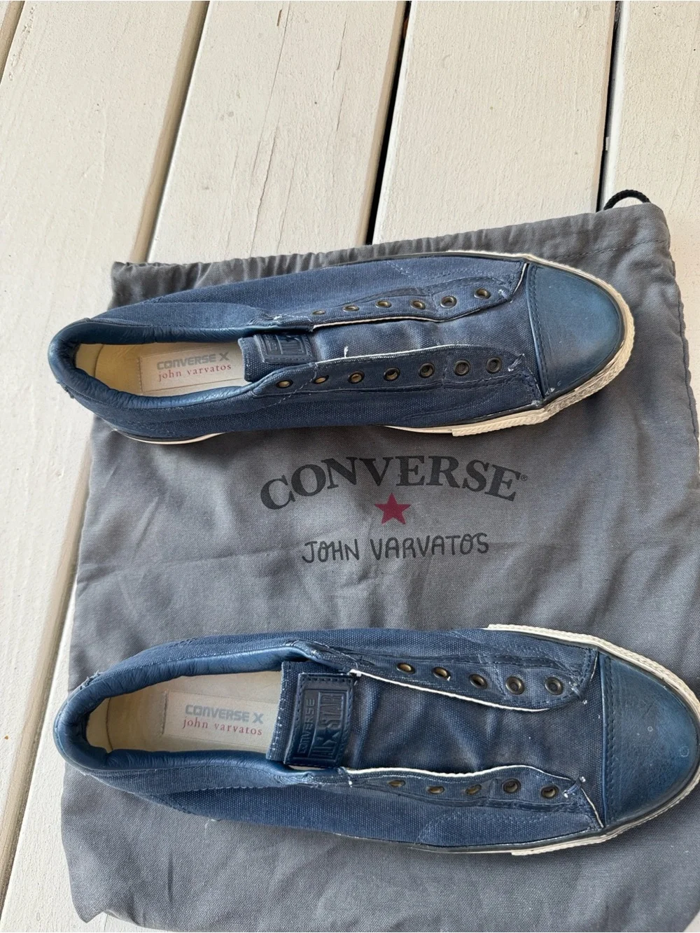 John Varvatos Navy Canvas Slip-On Sneakers